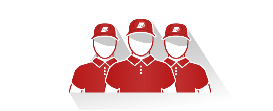 Equipe d'archivistes en uniforme et casquettes rouge